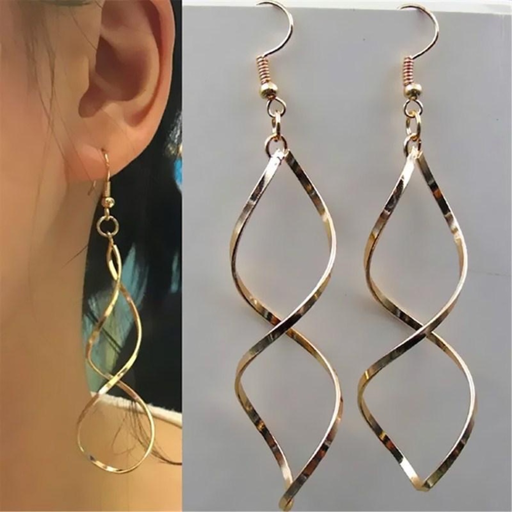 Spiral wave curl Gold color Earrings - Picture 5 of 11